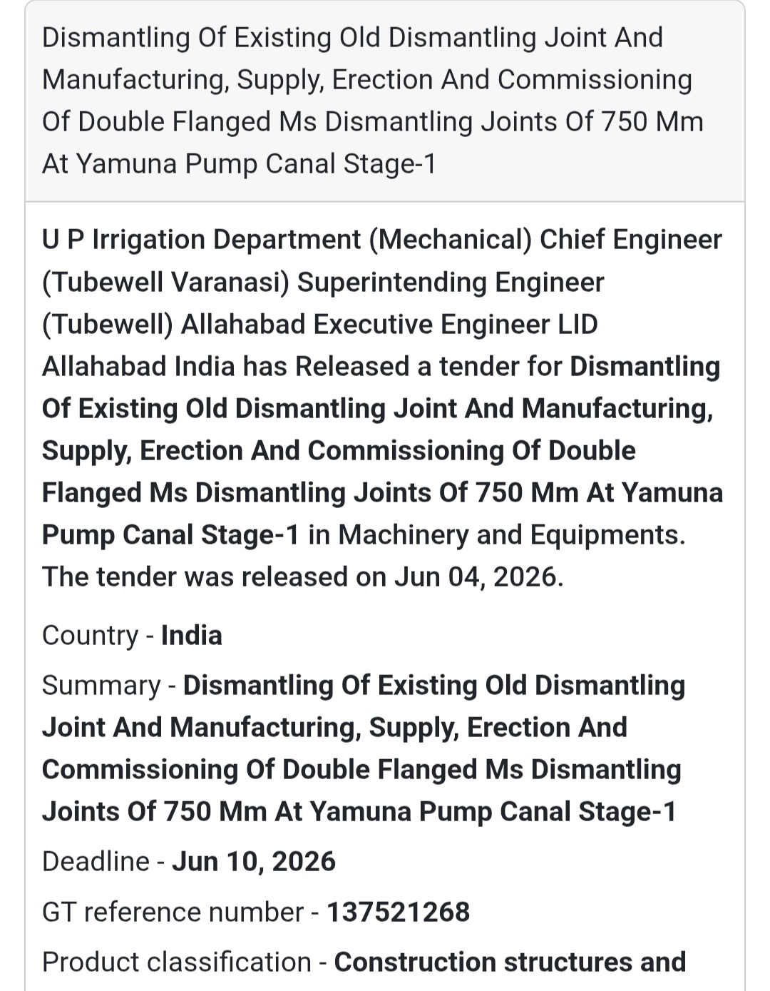 🔩 Tender Alert | Prayagraj | Dismantling Joint Replacement Work