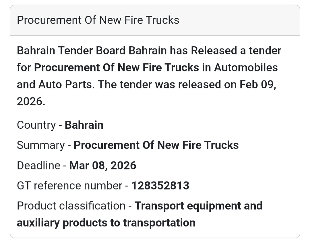 🚒 Tender Alert | Procurement of New Fire Trucks