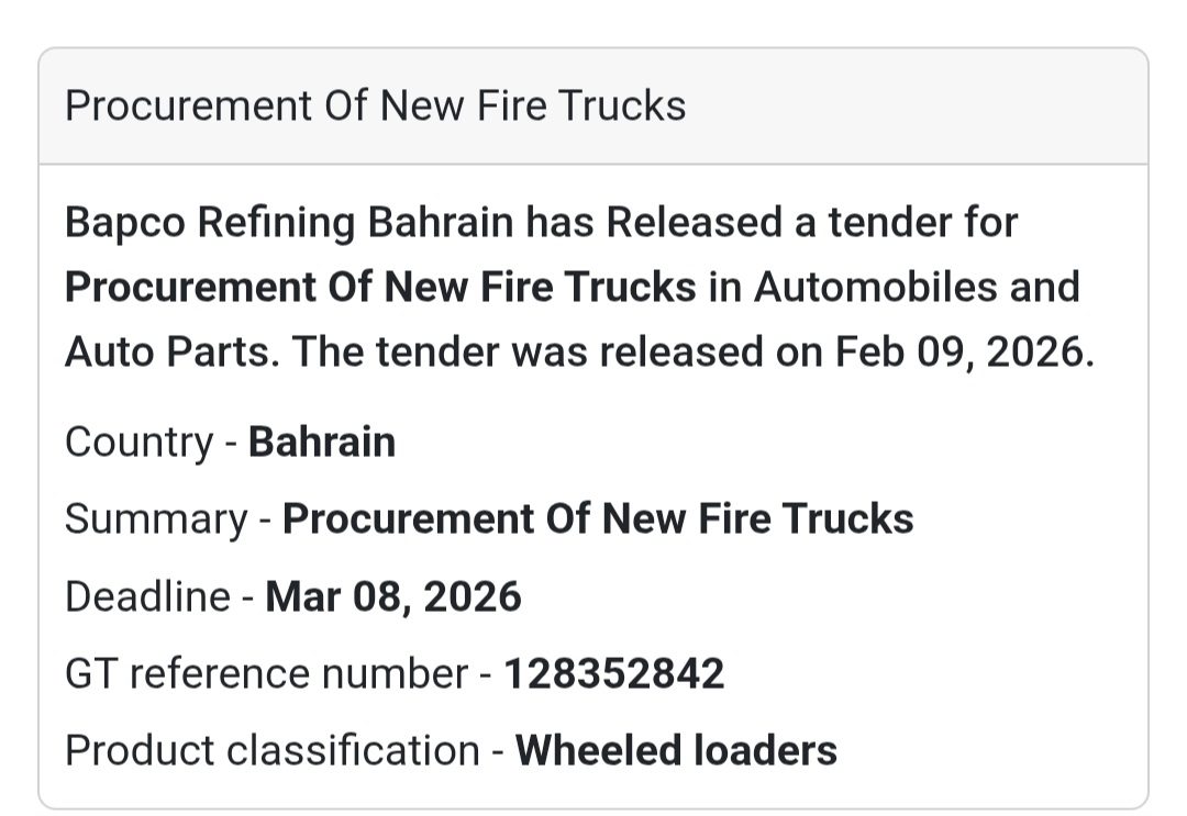 🚒 Tender Alert | Procurement of New Fire Trucks
