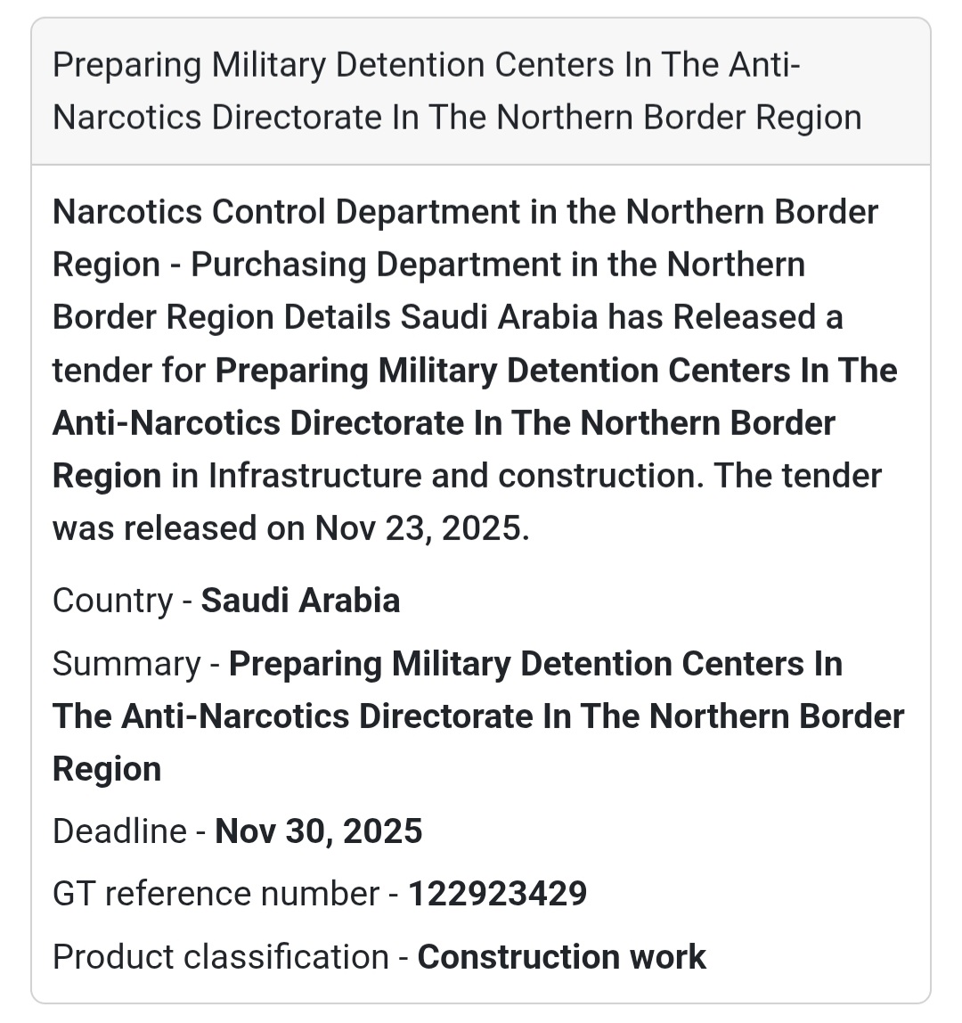 📢 Tender Alert – Saudi Arabia