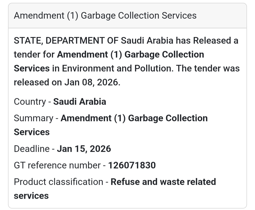 Tender Alert: Saudi Arabia