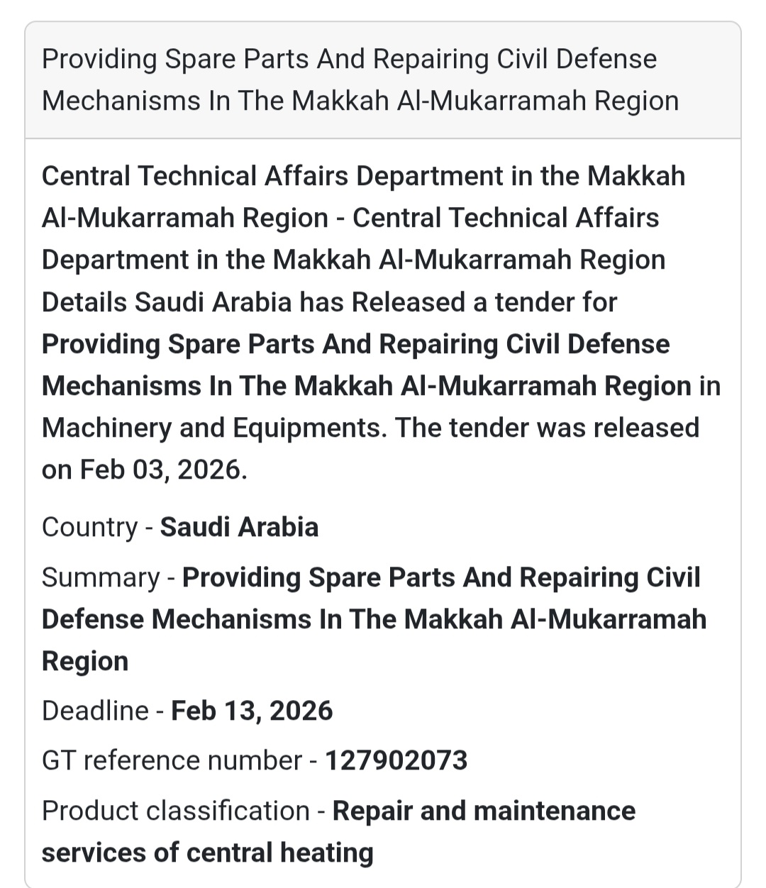 🇸🇦 Tender Alert: Saudi Arabia