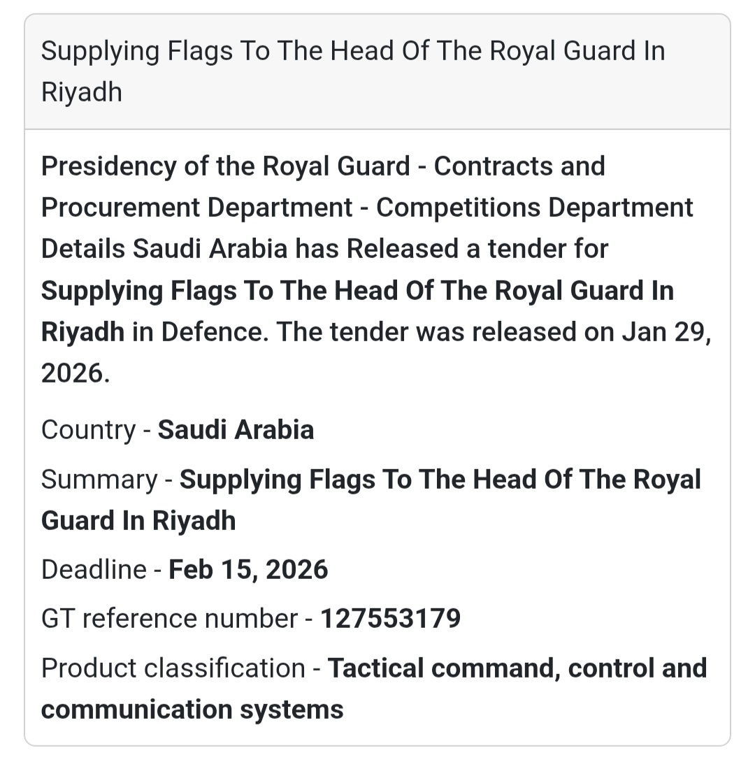 🇸🇦 Tender Alert: Supplying Flags to the Royal Guard
