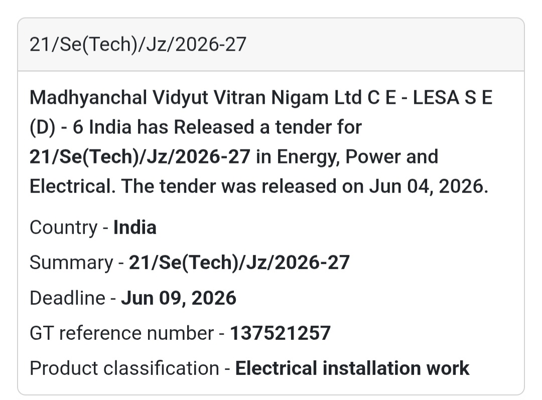 ⚡ Tender Alert | Uttar Pradesh | Electrical Installation Work