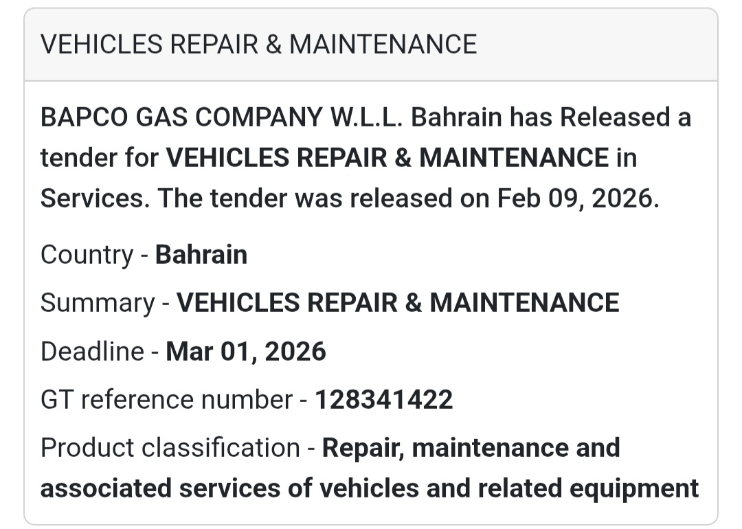 🚗 Tender Alert | Vehicles Repair & Maintenance