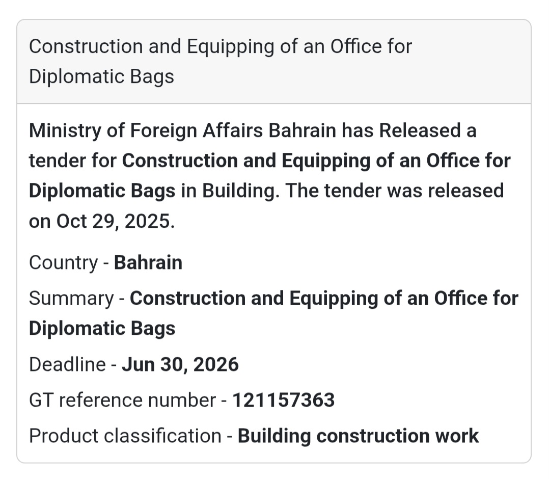 🍽️🎠 Tender Announcement – Bahrain 🇧🇭