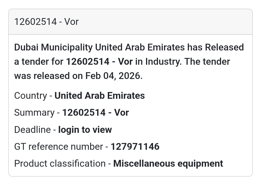 🏗️ Tender No. 12602514 – VOR