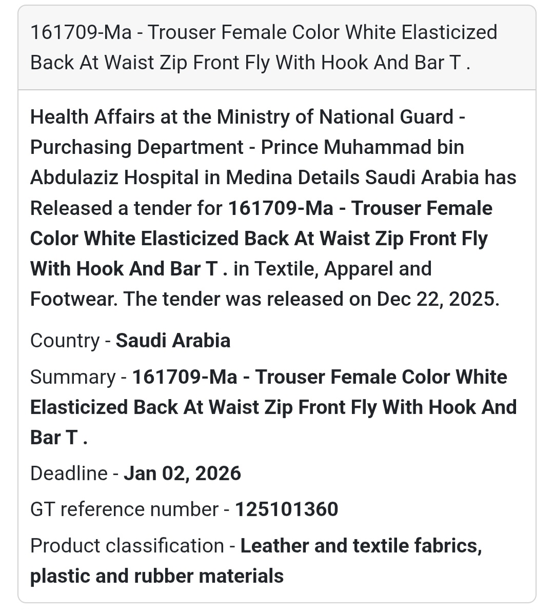 👖 Textile & Apparel Supply – Saudi Arabia 🇸🇦