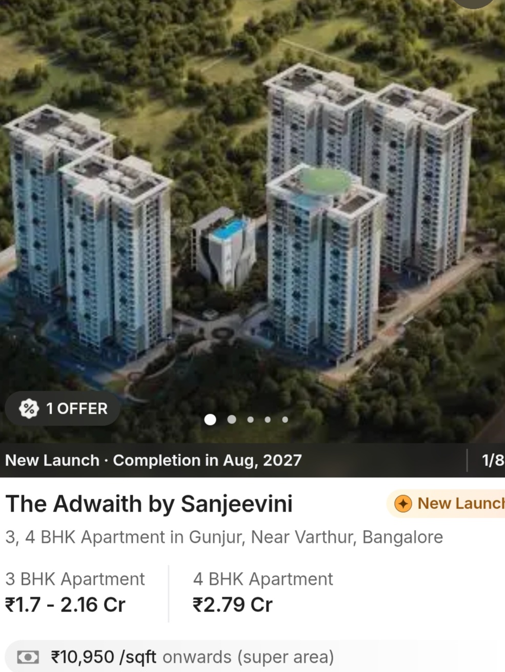 🏙️ The Adwaith by Sanjeevini – Luxury High-Rise Living in Gunjur, Near Varthur, Bangalore