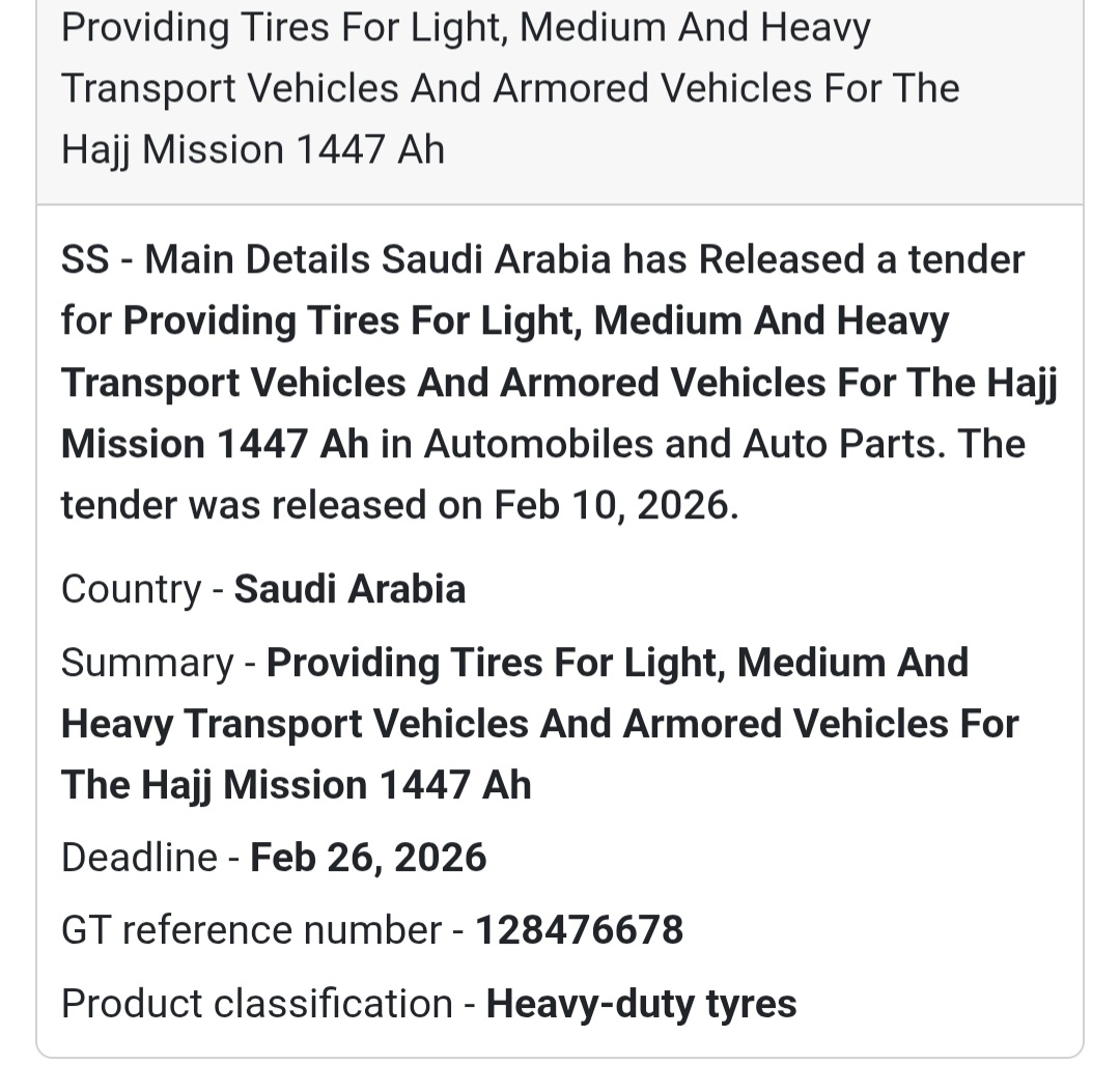 🚛 Tires Supply – Hajj Mission 1447 AH
