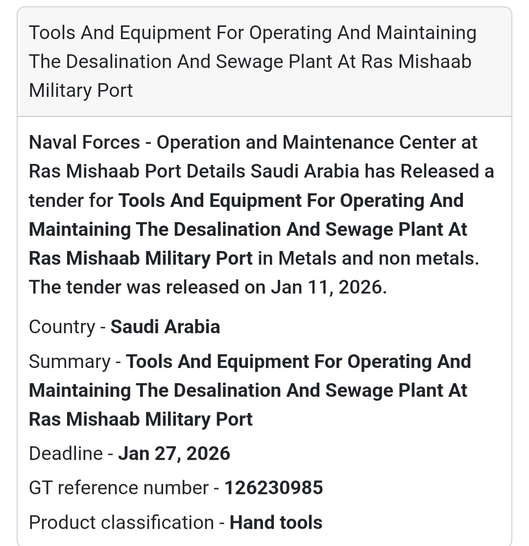 🔧 TOOLS & EQUIPMENT – DESALINATION PLANT