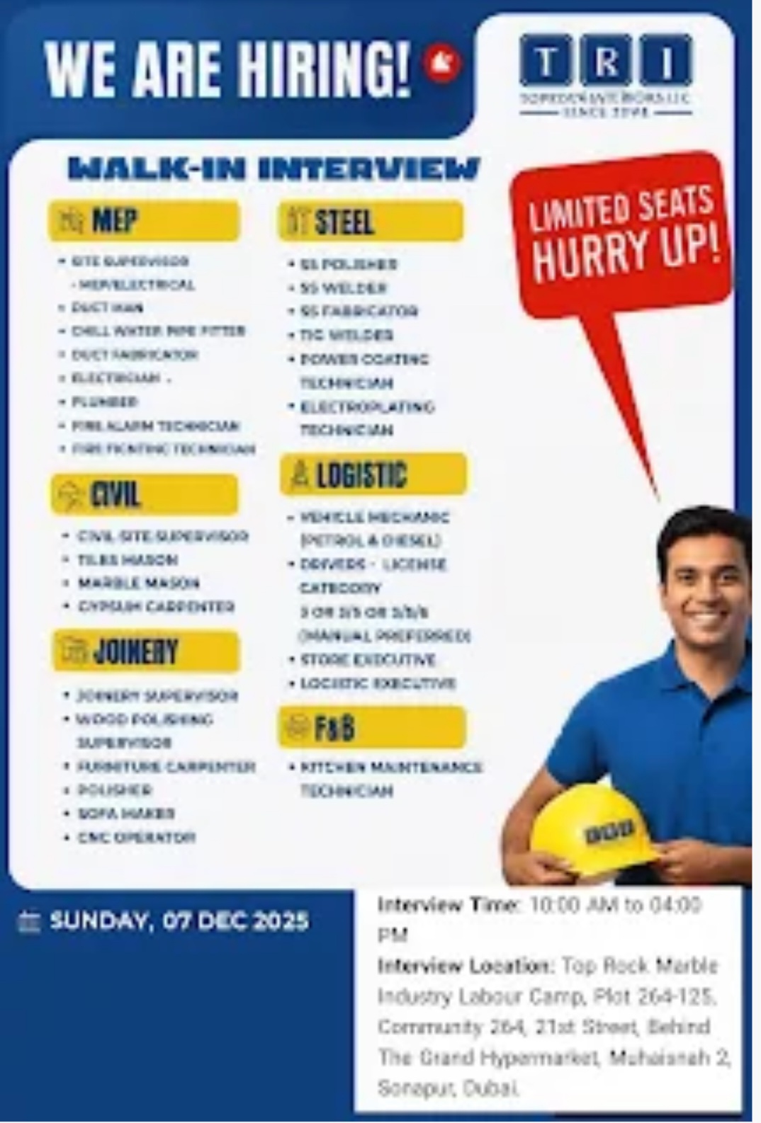 🚀 Top Rock Interiors LLC – Dubai Walk-In Interview (7 Dec 2025)