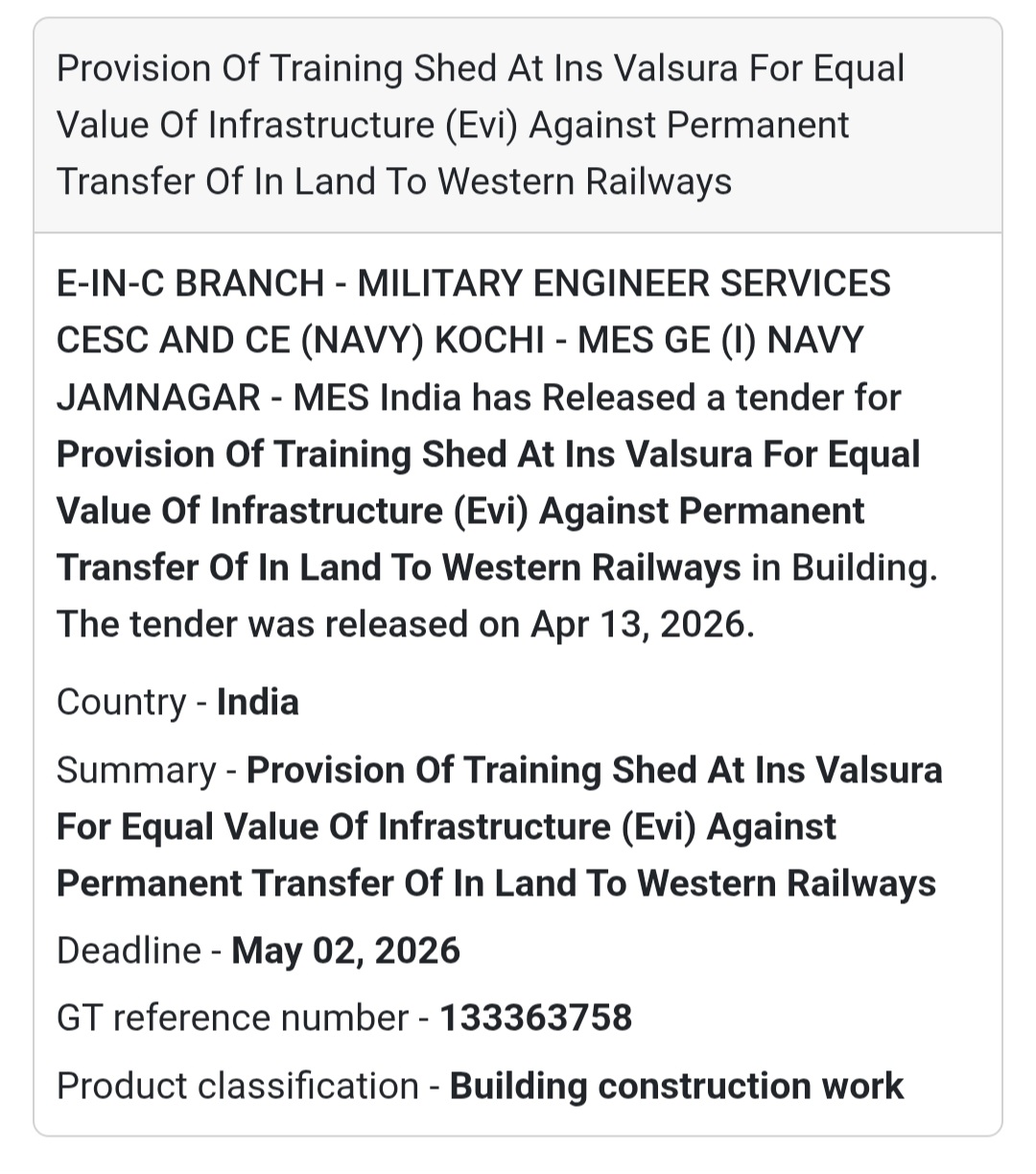 🏭 Training Shed Construction – INS Valsura