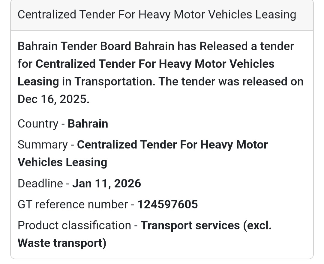 🔔 Transport Services Tender | Bahrain 🇧🇭