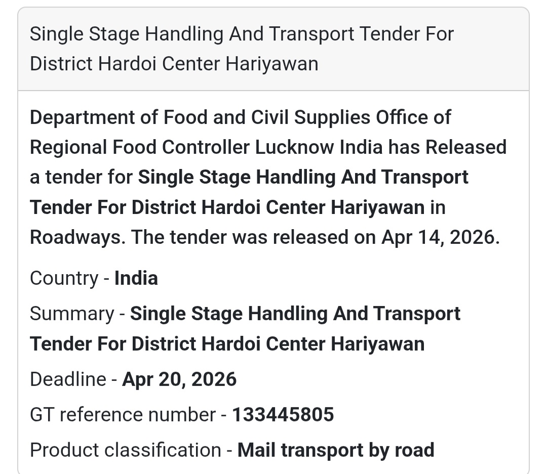 🚚 Transport Tender – Hardoi (Hariyawan)