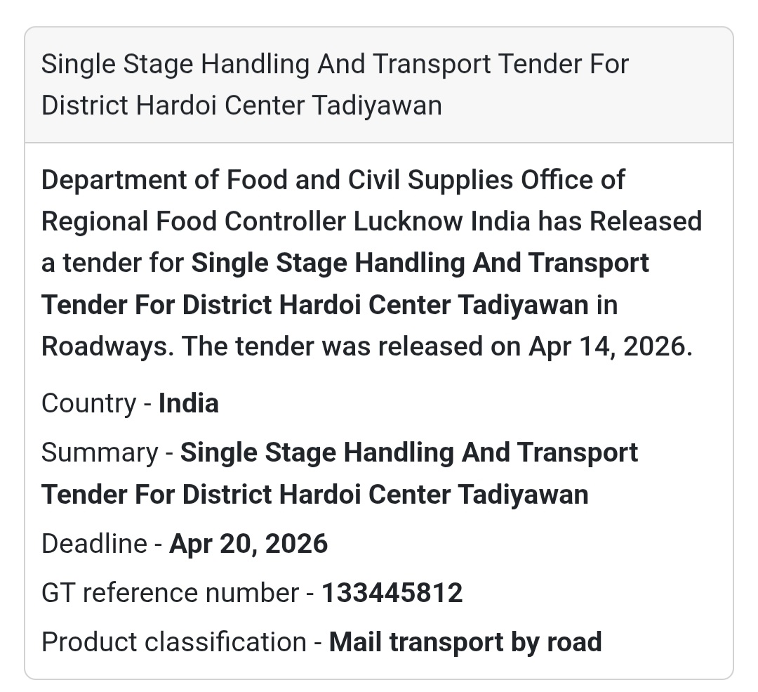 🚚 Transport Tender – Hardoi (Tadiyawan)
