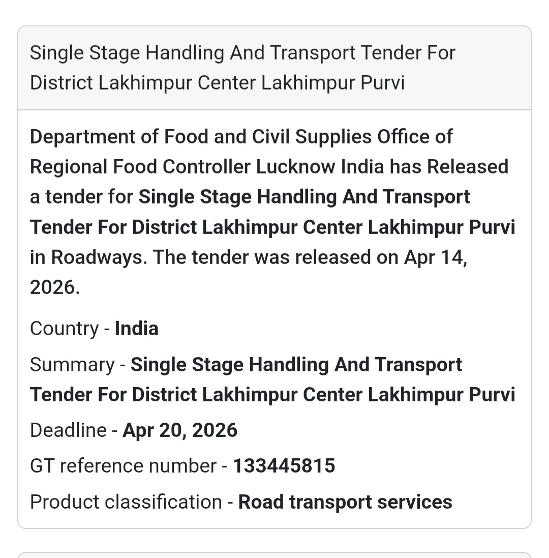 🚚 Transport Tender – Lakhimpur (Purvi Center)