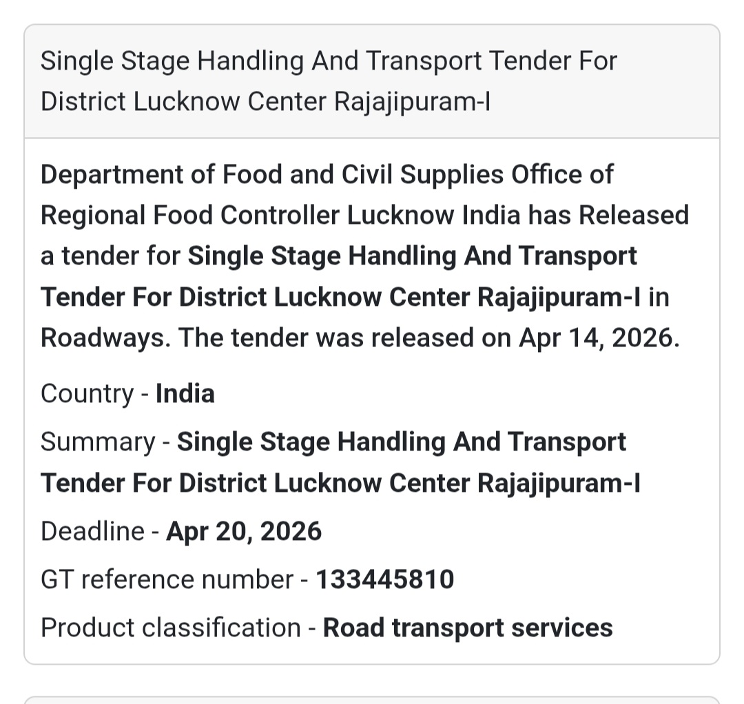 🚚 Transport Tender – Lucknow (Rajajipuram-I)