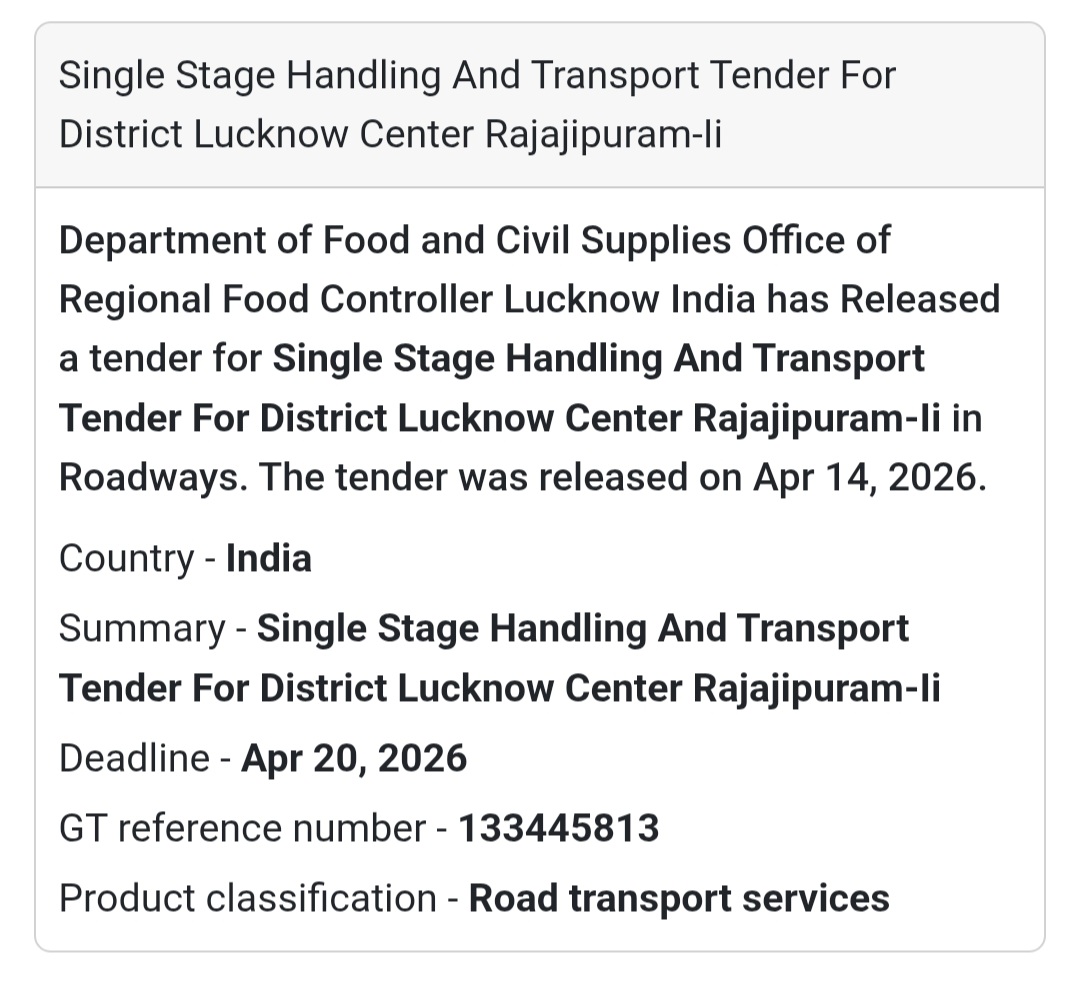 🚚 Transport Tender – Lucknow (Rajajipuram-II)