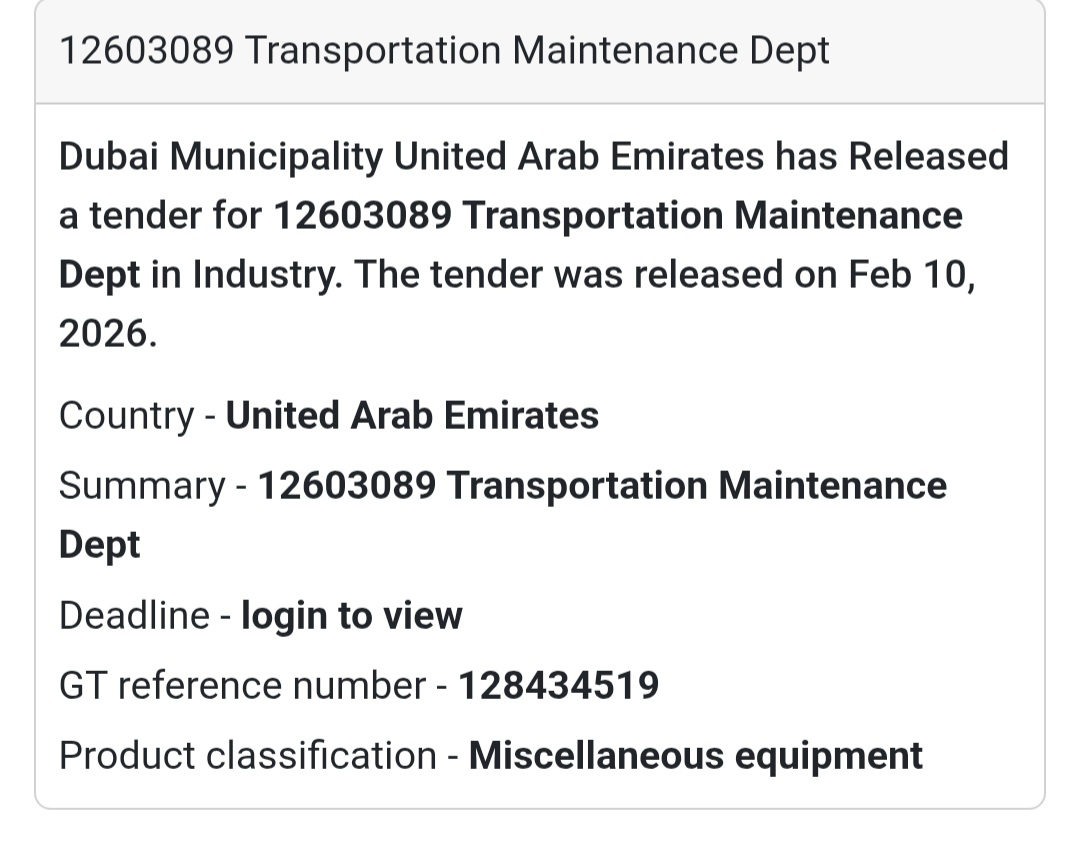 🚛 Transportation Maintenance Dept Tender | 12603089