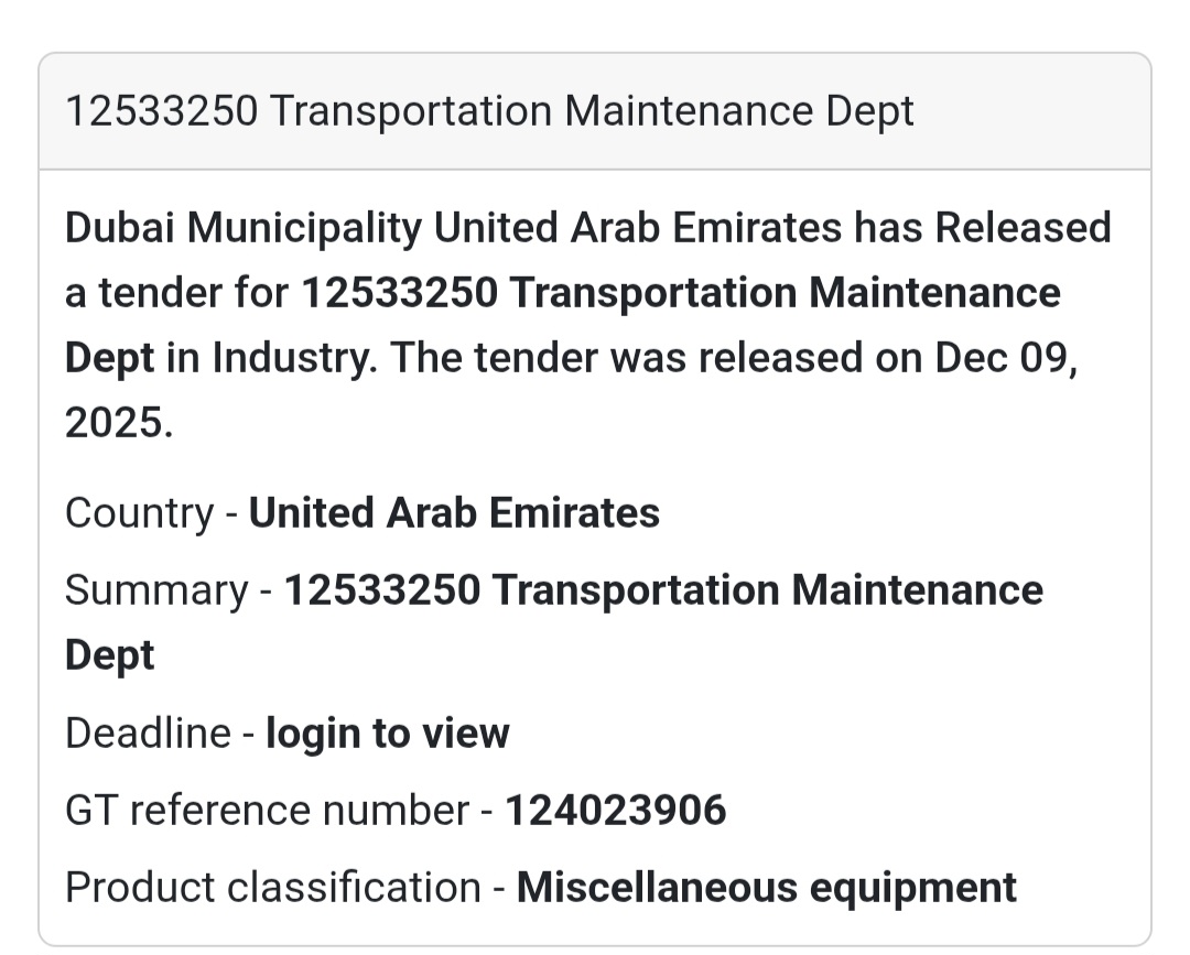 🚨 Transportation Maintenance Tender – UAE 🇦🇪🔩