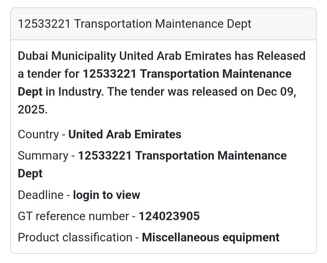 🚨 Transportation Maintenance Tender – UAE 🇦🇪🚦