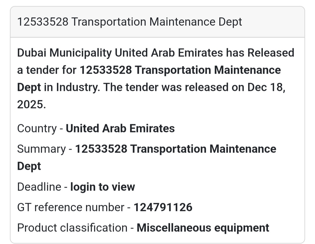 🔔 Transportation Maintenance Tender | United Arab Emirates 🇦🇪