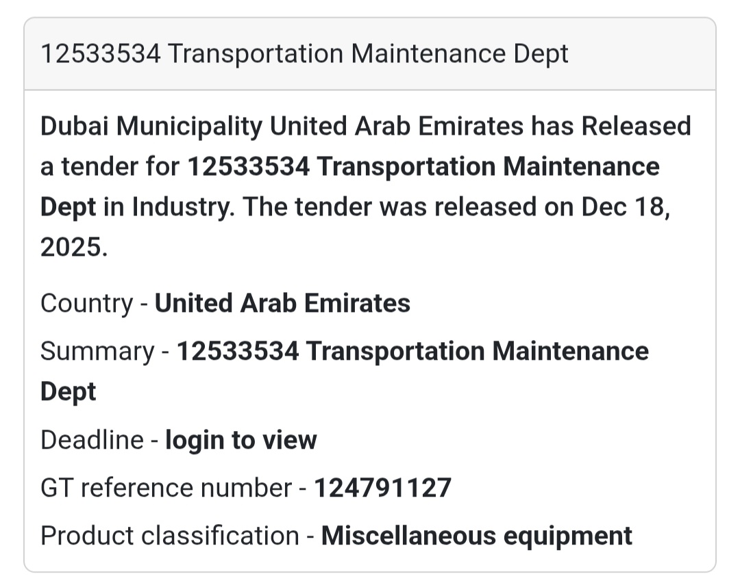 🔔 Transportation Maintenance Tender | United Arab Emirates 🇦🇪
