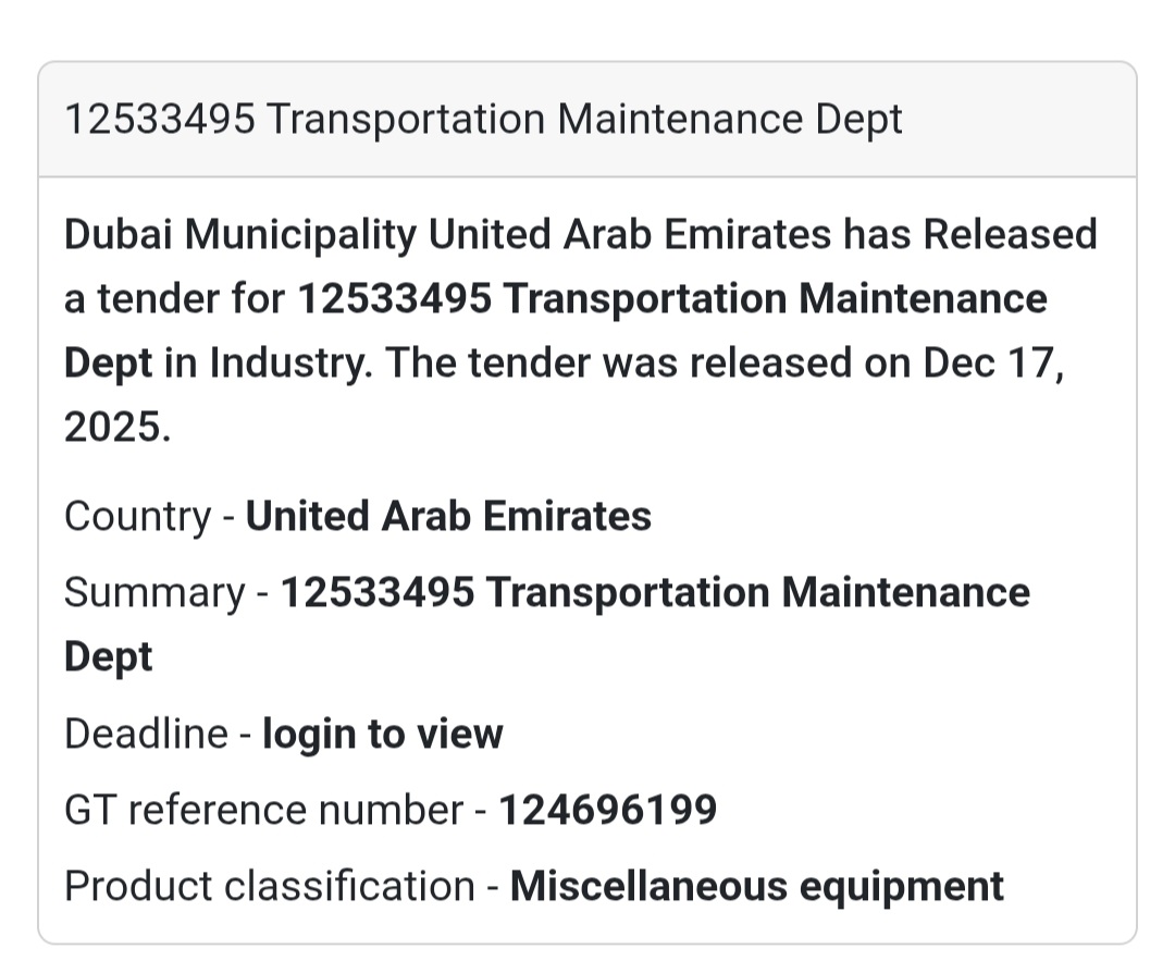🔔 Transportation Maintenance Tender | United Arab Emirates 🇦🇪