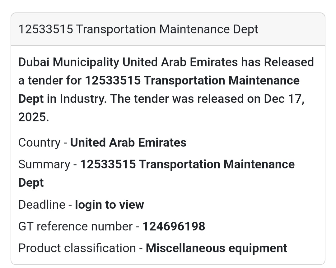 🔔 Transportation Maintenance Tender | United Arab Emirates 🇦🇪