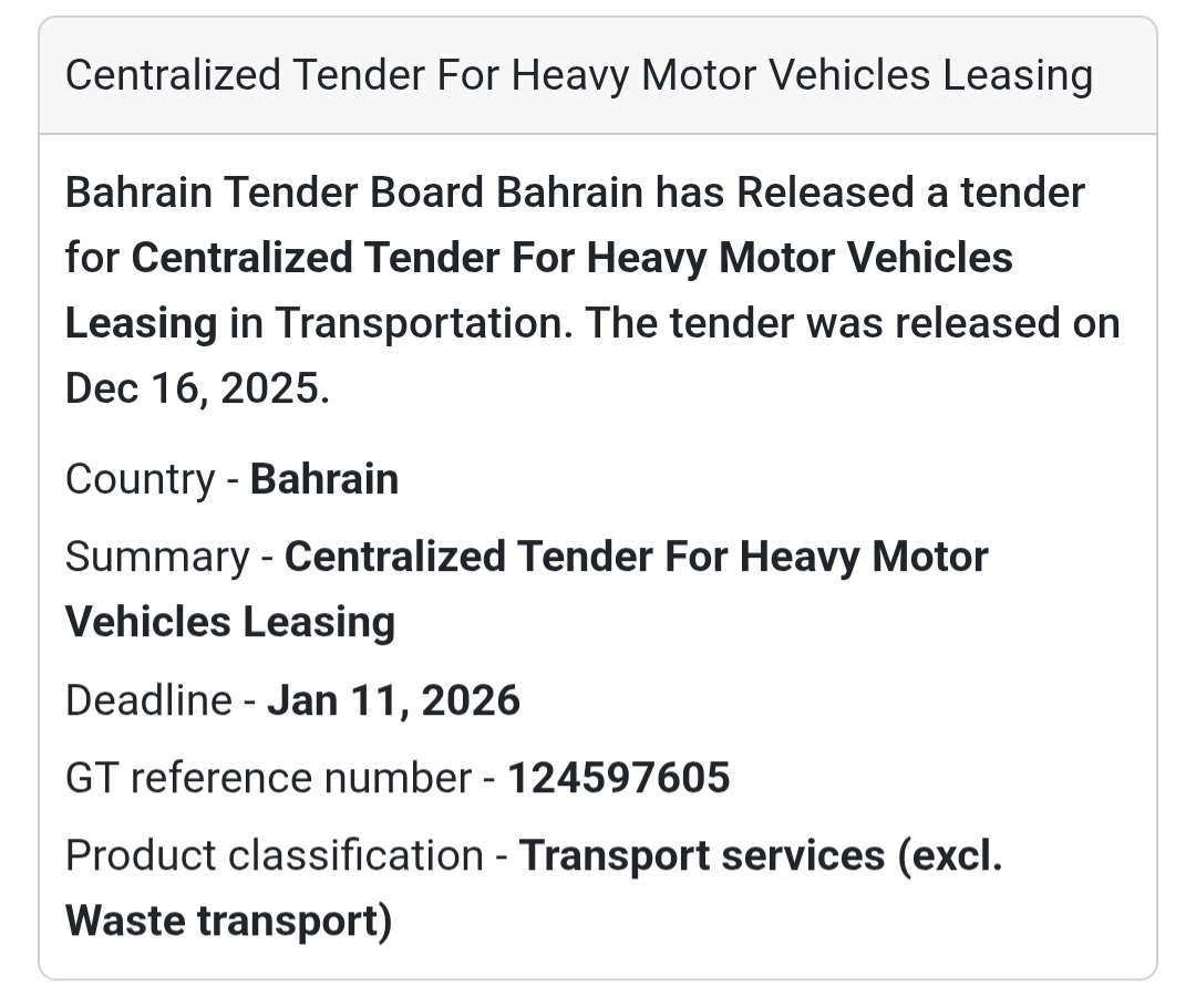 📢 Transportation Services Tender – Bahrain 🇧🇭