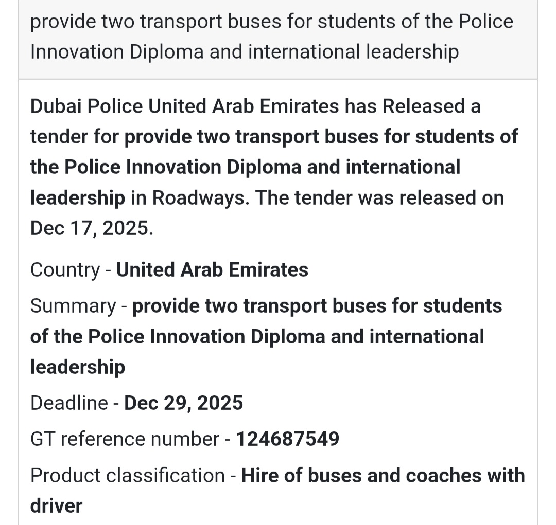 🔔 Transportation Services Tender | United Arab Emirates 🇦🇪