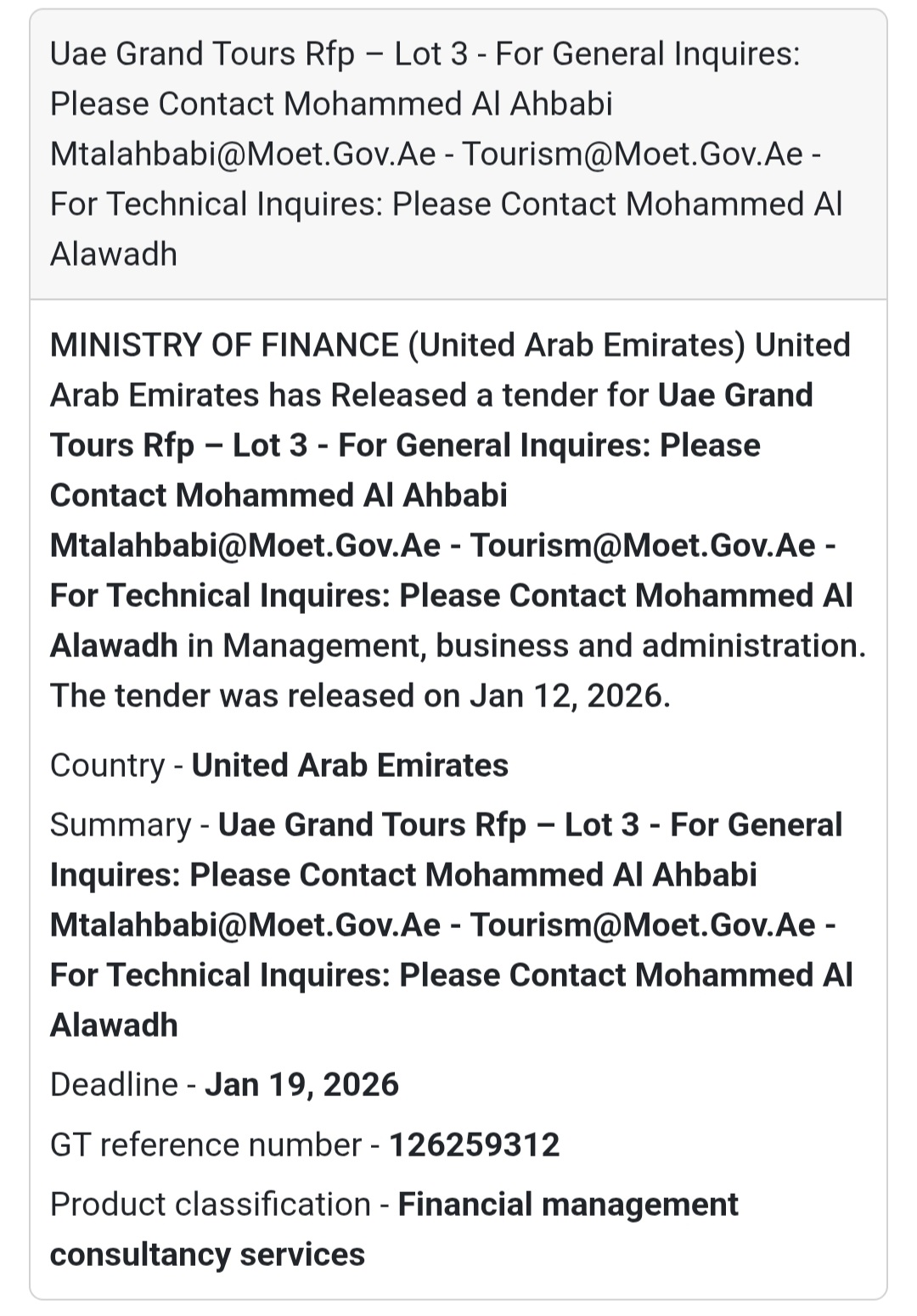 ✈️ UAE Grand Tours – RFP (Lot 3)