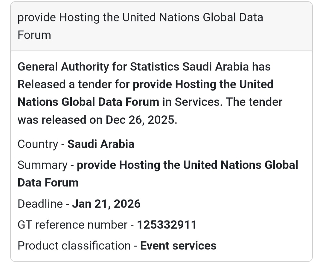🌍 UN Global Data Forum Hosting Tender | Saudi Arabia 🇸🇦