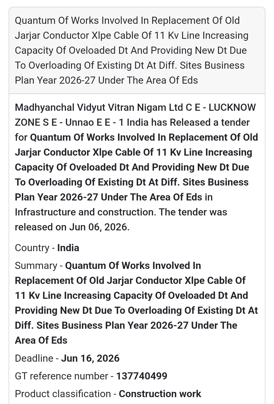 ⚡ Unnao, Uttar Pradesh | 11 KV Cable Replacement & Transformer Capacity Enhancement