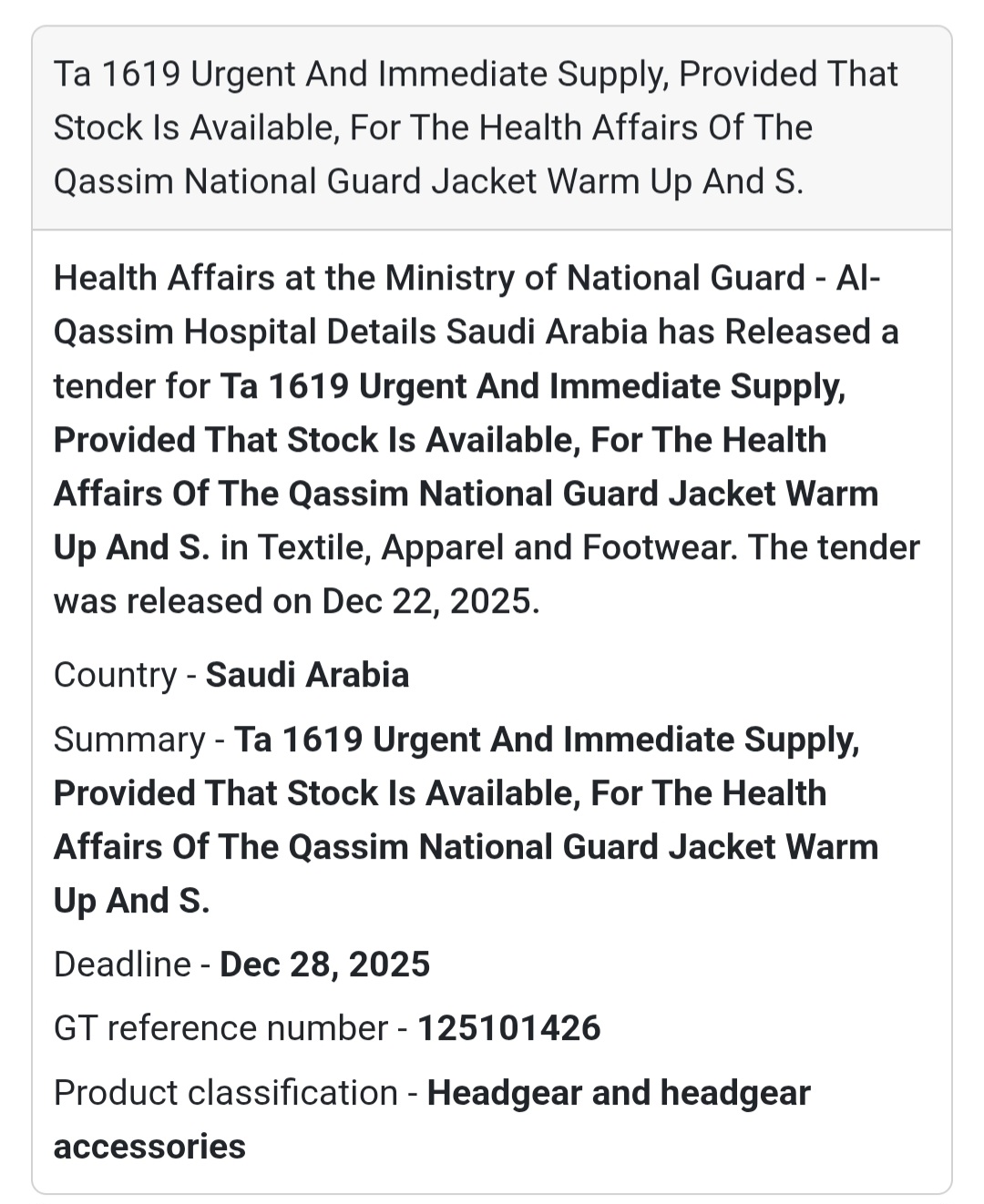 👕 Urgent Apparel Supply – Saudi Arabia 🇸🇦