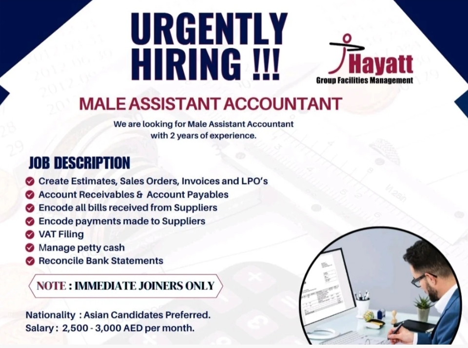 📢 URGENT HIRING | ASSISTANT ACCOUNTANT (MALE) 📢