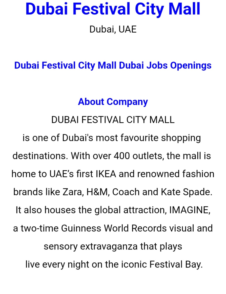 🔥 URGENT HIRING – DUBAI FESTIVAL CITY MALL 🔥