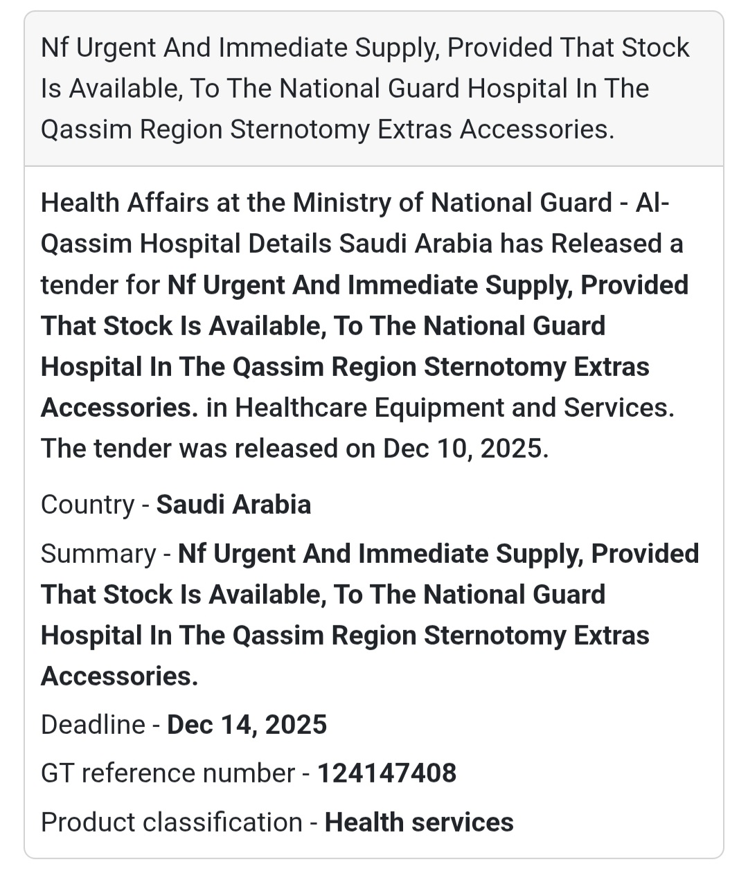 🏥 Urgent & Immediate Supply – Sternotomy Accessories