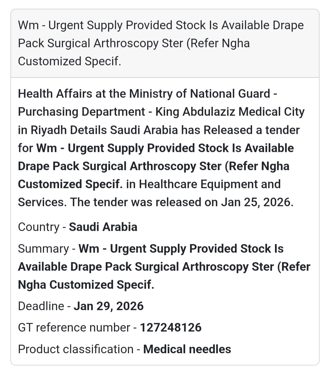 🏥 Urgent Medical Supply – Arthroscopy Drape Pack