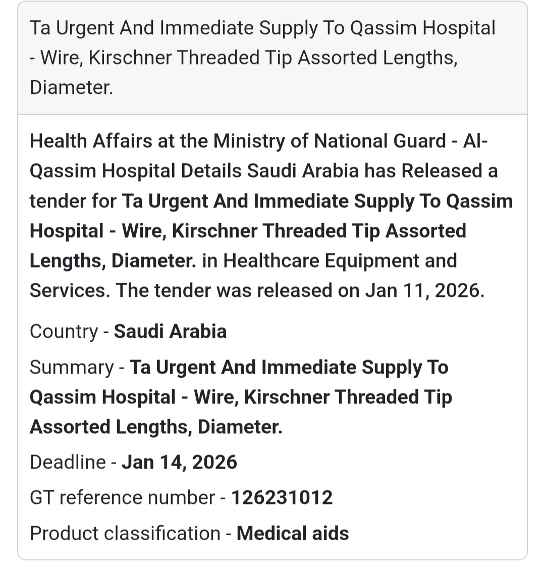 🏥 URGENT MEDICAL SUPPLY – KIRSCHNER WIRES