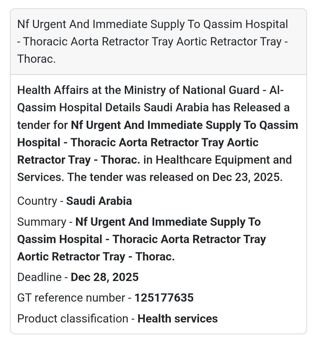 🫀 Urgent Medical Supply Tender – Saudi Arabia 🇸🇦