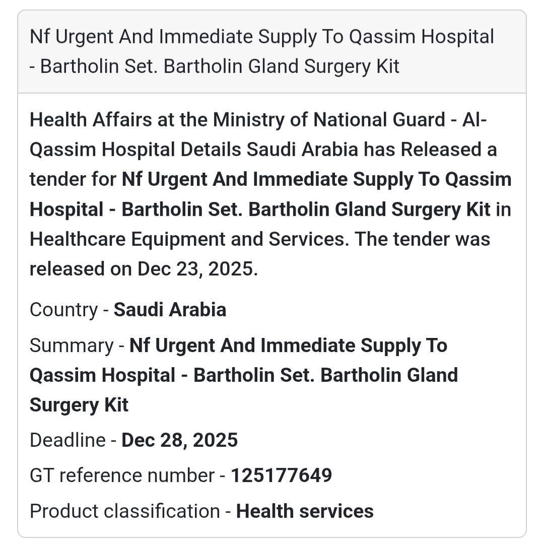 🩺 Urgent Medical Supply Tender – Saudi Arabia 🇸🇦