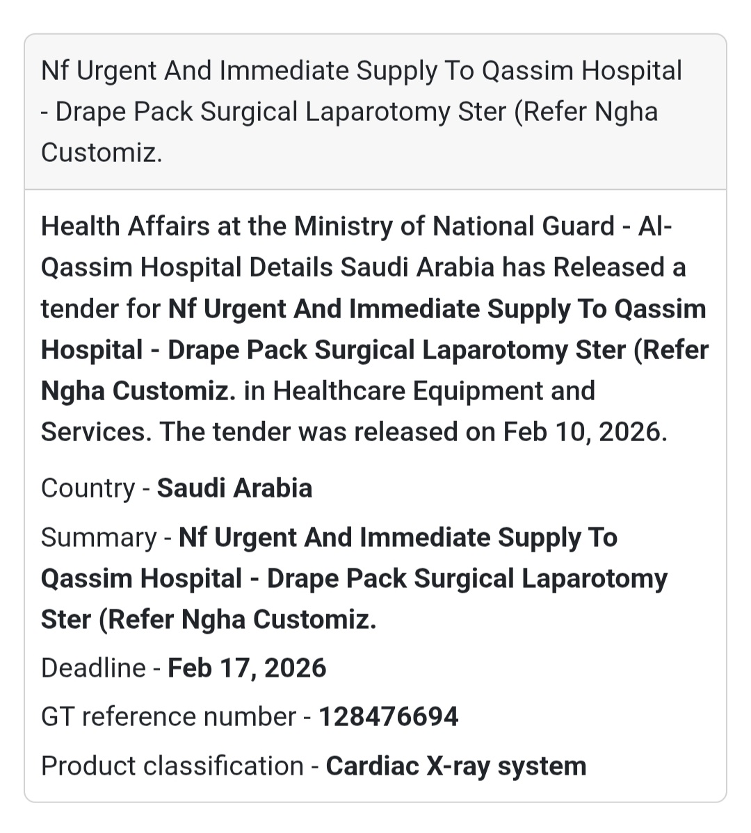🏥 Urgent Supply – Drape Pack Surgical Laparotomy (Al Qassim)