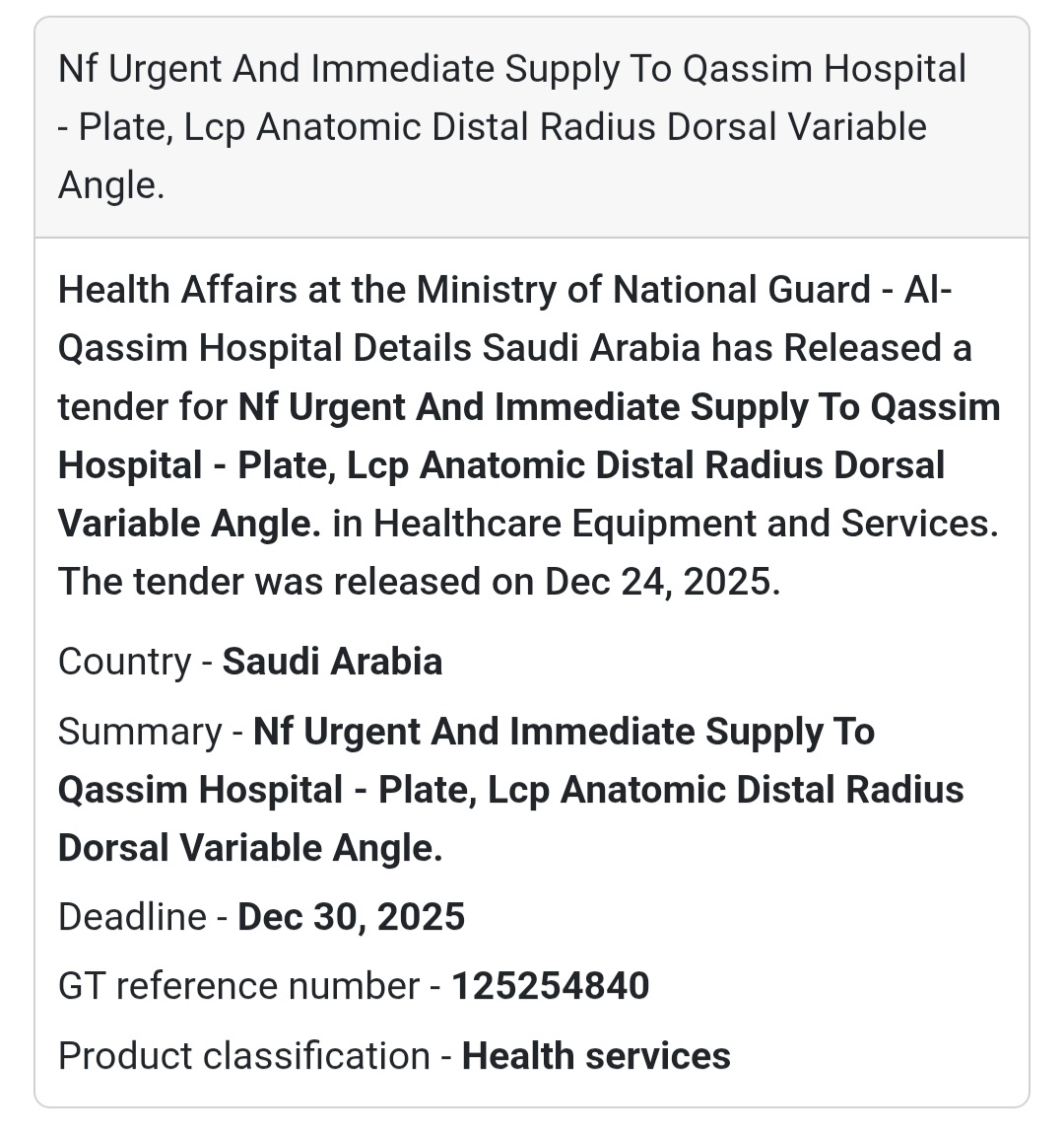 🦴 Urgent Supply – LCP Anatomic Distal Radius Plate 🇸🇦