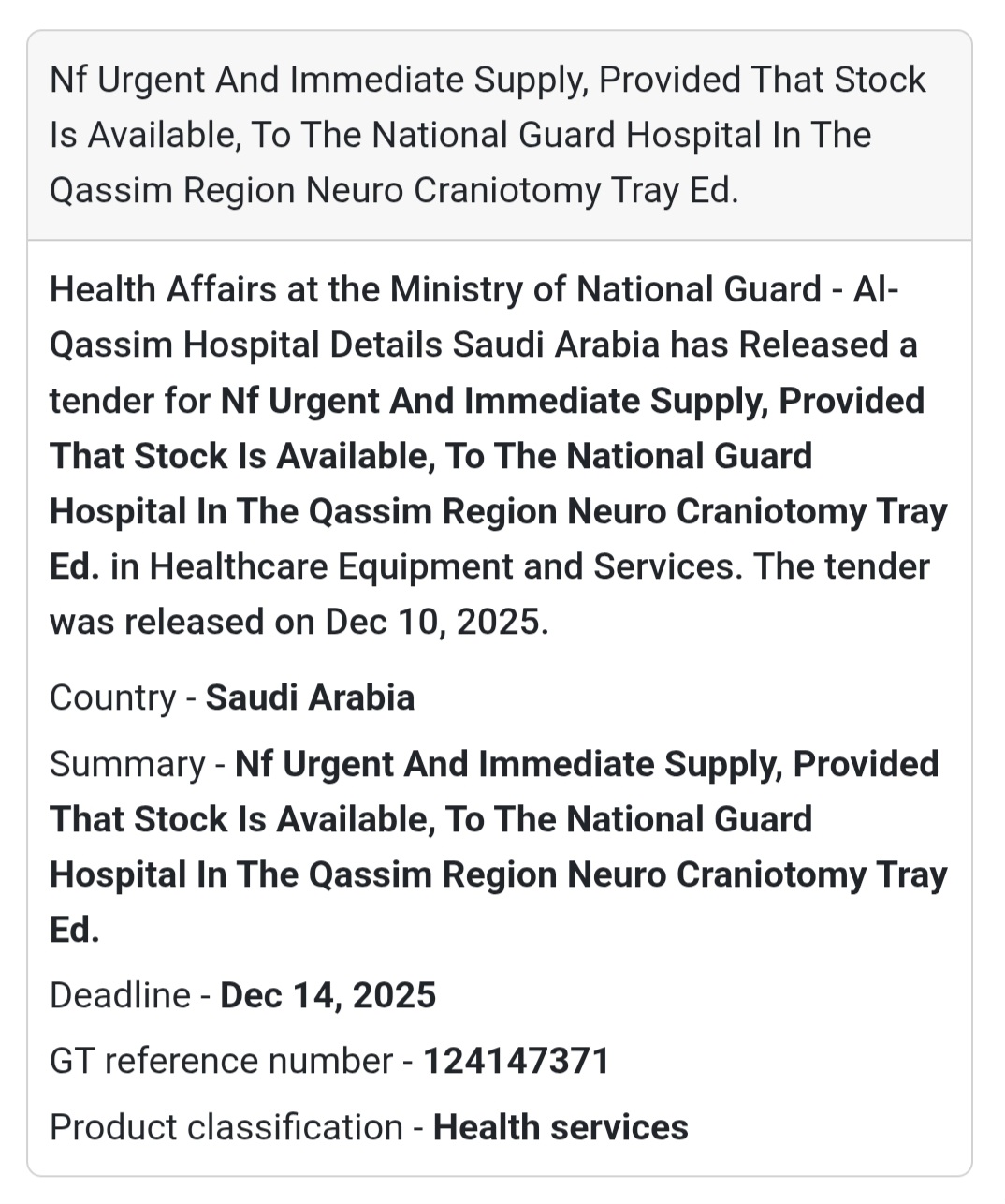 🧠 Urgent Supply – Neuro Craniotomy Tray