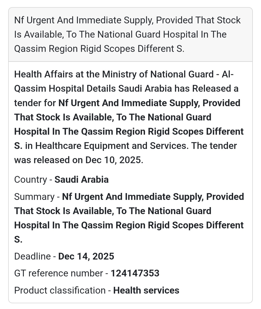 🏥 Urgent Supply – Rigid Scopes (Qassim Region)