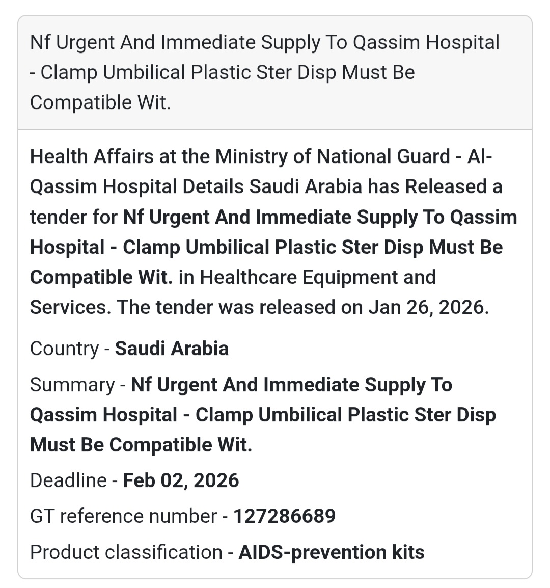 🚨 Urgent Supply Tender: Qassim Hospital 🚨