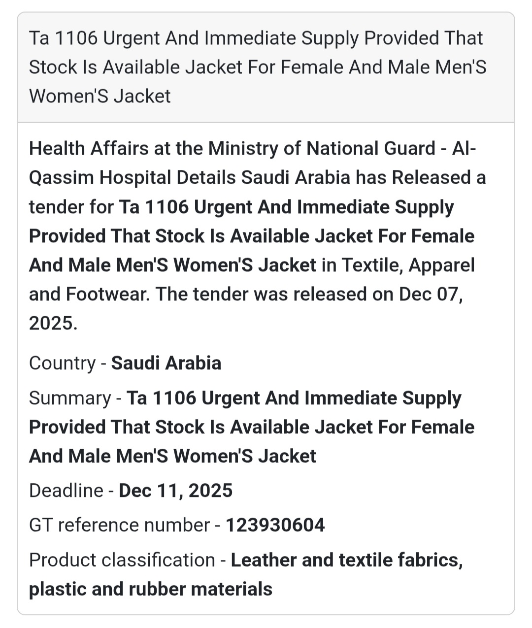 🚨 Urgent Tender Alert – Saudi Arabia 🇸🇦