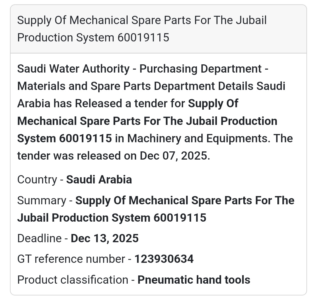 🚨 Urgent Tender Alert – Saudi Arabia 🇸🇦